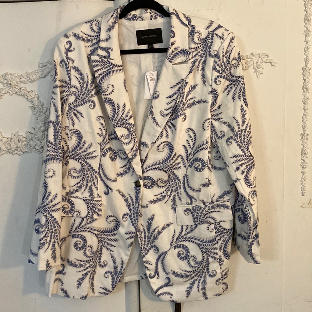Banana Republic linen blend paisley blazer SZ 18 NWT